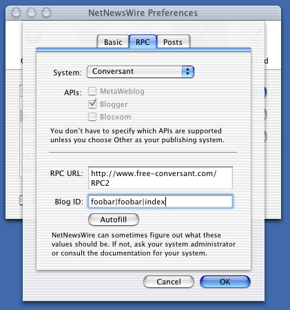 screenshot of example configuration