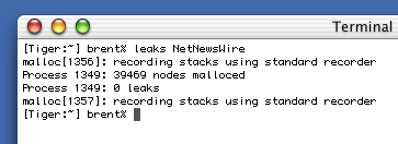 Screen shot of Terminal showing no leaks