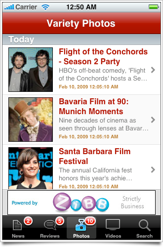 Variety iPhone app screenshot